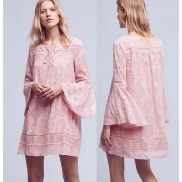 Anthropologie‎ Floreat Blush Pink Esme Flowy Eyelet Dress Size 8 - Picture 1 of 16